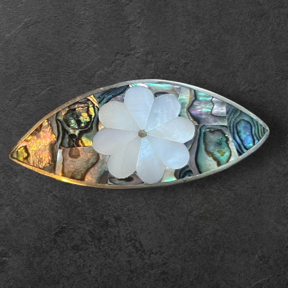 Abalone Shell Barrette with White Flower Inlay